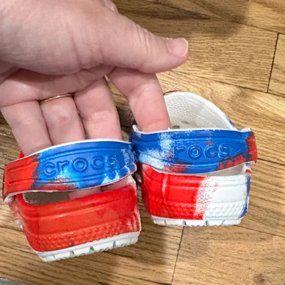 Baby Tie-Dye Crocs - Red, Blue, and White